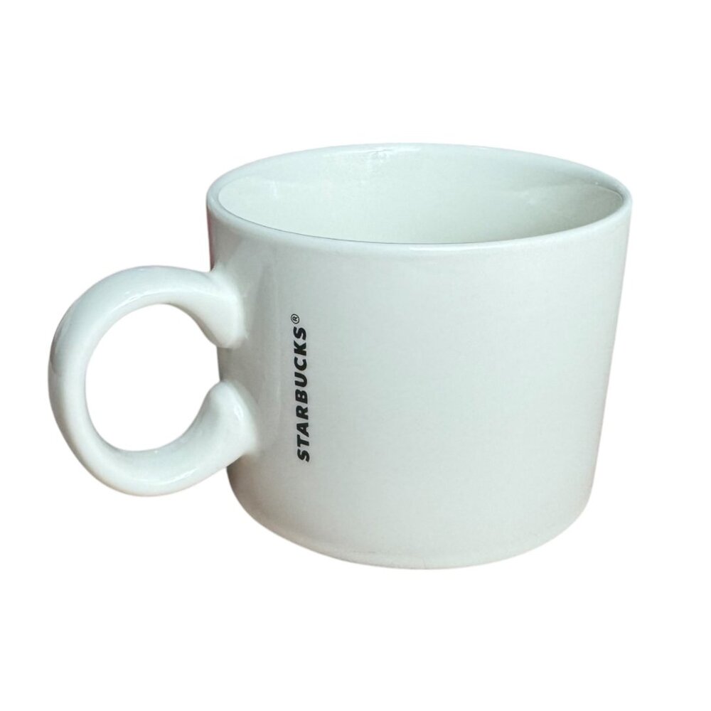 Starbucks 2017 Modern‎ White Ceramic Coffee Tea Mug 12 Oz Plain Black Lettering